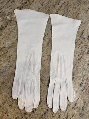 Vintage Womens Size S 7 Off-White Soft Kid Leather Formal 12.5" Long Gloves